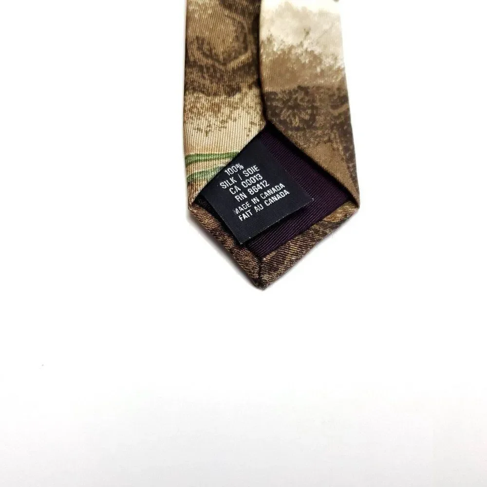 Arnold Palmer Brown‎ Beige Gold Print Wide Silk Tie